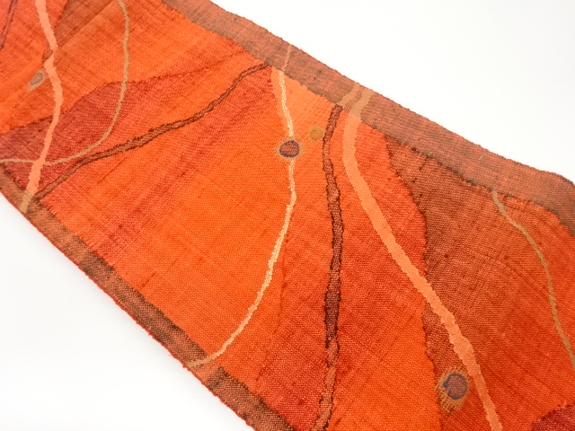 リサイクル　手織り紬曲線に丸模様織出し名古屋帯